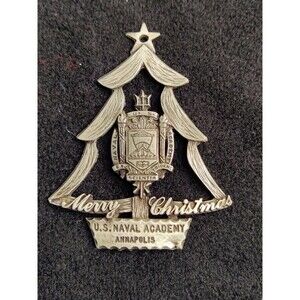 U.S. Naval Academy USNA Annapolis Merry Christmas Tree Crest Pewter Ornament